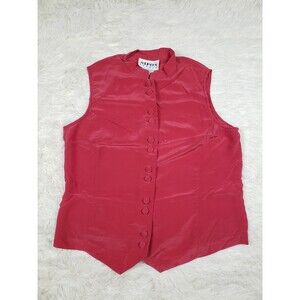 Nipon Studio Women's Top 100% Silk Sleeveless Button Front High Neck Red Sz 6